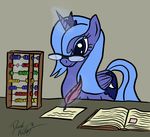  book colored cutie_mark equine eyewear female feral friendship_is_magic glasses glowing horn magic mammal my_little_pony pegacorn princess_luna_(mlp) quill_(writing_implement) quill_pen solo unknown_artist winged_unicorn wings 