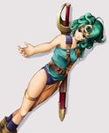  akisawa_machi bad_id bad_pixiv_id blue_eyes circlet dragon_quest dragon_quest_iv green_hair hat heroine_(dq4) shield sword weapon 