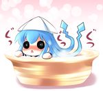  :&lt; blue_hair bowl chibi hat ikamusume long_hair minigirl shinryaku!_ikamusume solo tentacle_hair yume_shokunin 