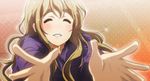  71 ^_^ blonde_hair blush closed_eyes eyebrows foreshortening hands k-on! kotobuki_tsumugi long_hair outstretched_arms outstretched_hand parted_lips smile solo 