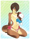  big_lips blue_eyes blush bow bracelet brown brown_fur brown_hair bulge chest_markings crossdressing cute doll fur girly glider glider_(artist) hair hello_kitty jewelry kneeling looking_at_viewer male mammal mustelid nipples otter panties short_hair solo tail thighs topless underwear wide_hips yellow yellow_fur 