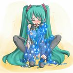  anal ball_gag bdsm blush bondage bound breasts female gag goo green_eyes green_hair hatsune_miku monster rir slime slime_suit stockings tentacles twin_tails vaginal vocaloid wrists_to_ankles 