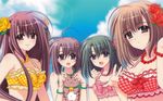  animal bikini blue_eyes brown_eyes brown_hair cat cleavage clouds flowers green_hair group hayashida_misaki nishimata_aoi ootori_naru oretachi_ni_tsubasa_wa_nai pink_eyes pink_hair sky swimsuit tamaizumi_hiyoko watarai_asuka 