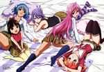  akashiya_moka bed cleavage kuruno_kurumu pantsu rosario+vampire sendo_yukari shirayuki_mizore shuzen_kokoa thighhighs 