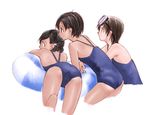  3girls ahoge barefoot black_hair feet mizugi short_hair sukumizu swim_ring 