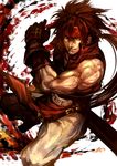  bad_id bad_pixiv_id brown_hair fire gloves guilty_gear headband highres male_focus ponytail senano-yu sol_badguy solo 