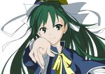  ascot capelet green_eyes green_hair hat highres long_hair mima nanagi_(tension) parody pointing solo to_aru_kagaku_no_railgun to_aru_majutsu_no_index touhou touhou_(pc-98) transparent_background 