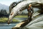  aiba_ryosuke armor dragon elf fantasy horns original pointy_ears solo sword weapon 