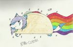  colored-pencil nyan-coyote nyan_cat parody plain_background purple_hair rainbow sparkles taco traditional_media unknown_artist white_background 