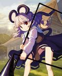  animal_ears basket black_panties brown_dress cloud dowsing_rod dress forest highres jewelry lightning mouse mouse_ears mouse_tail nature nazrin panties pendant red_eyes shope short_hair silver_hair smile solo tail touhou underwear upskirt 