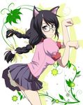  animal_ears bakemonogatari black_hair braid cat_ears glasses hanekawa_tsubasa hayashi_custom long_hair monogatari_(series) nekomonogatari paw_pose school_uniform solo twin_braids 