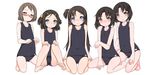  barefoot blue_eyes brown_eyes brown_hair cameltoe child feet flat_chest glasses kneeling long_hair multiple_girls one-piece_swimsuit original school_swimsuit short_hair shouji_ayumu siblings sitting swimsuit twins twintails 