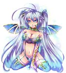  antenna_hair aqua_eyes aqua_hair bad_id bad_pixiv_id boots breasts cleavage hatsune_miku long_hair matsurika_youko medium_breasts navel simple_background sitting solo thigh_boots thighhighs twintails very_long_hair vocaloid wings 