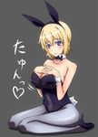  animal_ears blonde_hair blue_eyes breasts bunny_ears bunny_girl bunny_tail bunnysuit cleavage kneeling large_breasts orsola_aquinas pantyhose short_hair solo tail to_aru_majutsu_no_index touryou translated 