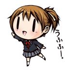  brown_hair chibi highres hirasawa_ui k-on! laughing onigawara ponytail simple_background solo uniform |_| 