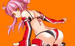  ass back bad_id bad_pixiv_id bikini detached_sleeves grin long_hair looking_back narihito orange_eyes original pink_hair smile solo swimsuit 