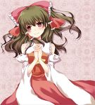  ascot bow brown_hair detached_sleeves hair_bow hair_tubes hakurei_reimu hands_clasped own_hands_together red_eyes satoimoya solo touhou 