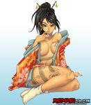  aqua_background areola_slip areolae artist_request asian black_eyes black_hair breasts breasts_apart character_request copyright_request full_body full_body_tattoo gradient gradient_background hair_ornament hair_stick japanese_clothes kimono large_breasts long_sleeves looking_at_viewer monsterhentai nail_polish no_bra orange_kimono orange_nails simple_background snake_tattoo solo tabi tattoo watermark wide_sleeves 