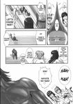  3girls ayane_(doa) dead_or_alive doujinshi greyscale hard_translated highres hitomi_(doa) kasumi_(doa) monochrome multiple_girls nekoi_mie translated watermark 