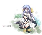  asymmetrical_wings blue_hair breasts dizzy guilty_gear large_breasts midriff nt50 ribbon socks solo tail tail_ribbon thighhighs wings 