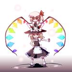  apron black_dress blonde_hair carrying crystal dollar dress flandre_scarlet full_body hat kirisame_marisa looking_at_viewer mary_janes mob_cap multiple_girls outstretched_arms puffy_short_sleeves puffy_sleeves shoes short_sleeves shoulder_carry socks touhou waist_apron wings 