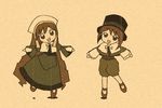  animated animated_gif brown_hair dancing gif hat heterochromia long_hair rozen_maiden short_hair souseiseki suiseiseki 