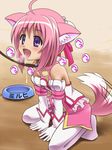  blush breath collar dog_days dog_ears dog_tail drooling gloves hair_ribbon happy kemonomimi millhiore_f_biscotti open_mouth pink_hair purple_eyes ribbon rope saliva short_hair sitting solo tail tail_wagging 