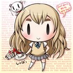  bear blonde_hair cake chibi cup english food k-on! kotobuki_tsumugi long_hair onigawara smile solo tea uniform 