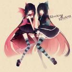  absurdres dark_persona dual_persona highres long_hair multicolored_hair multiple_girls no_nose panty_&amp;_stocking_with_garterbelt raicy stocking_(psg) striped striped_legwear symmetry thighhighs two-tone_hair 