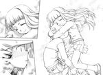  1girl choko_(chokotto_sister) chokotto_sister comic greyscale highres hug kawagoe_haruma long_sleeves monochrome takeuchi_sakura 