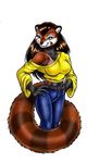  bra female looking_at_viewer off_shoulder red_panda solo unknown_artist yellow_sweater 