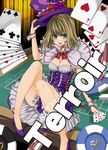  alice_margatroid alternate_color bare_legs blonde_hair blue_eyes bow breasts capelet card casino cleavage dress falling_card frills hat holding holding_card legs medium_breasts playing_card poker_chip roulette_table solo thigh_gap thighs top_hat touhou unasaka_ryou wrist_cuffs 