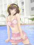  3d_to_2d bikini brown_eyes brown_hair eau hair_ribbon idol midriff mizugi navel pool suzumiya_haruhi suzumiya_haruhi_no_yuuutsu tagme 