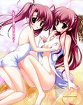  :p absurdres high_res imouto_awa_tengoku mitsui_mana nipple_slip nude purple_hair siblings tongue towel twin_tails twins 