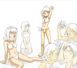  amami_haruka awakened_miki bikini breasts cleavage crab futami_ami futami_mami hagiwara_yukiho hoshii_miki idolmaster idolmaster_(classic) idolmaster_1 kisaragi_chihaya medium_breasts multiple_girls one_eye_closed rison side-tie_bikini side_ponytail simple_background sketch small_breasts swimsuit 