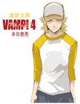  baseball_cap blonde_hair blue_eyes enami_katsumi hands_in_pockets hat male_focus official_art raglan_sleeves smile solo vamp! yellow_bridgestone 