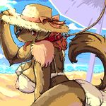  beach_umbrella breasts canine female hat kemonono looking_at_viewer mammal nipple_bulge nipples oekaki parasol pixel_(art) seaside side_boob solo tongue tongue_out 