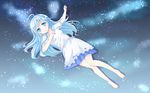  ahoge antenna_hair bare_legs barefoot binsen blue_eyes blue_hair blush denpa_onna_to_seishun_otoko feet long_hair lying skirt smile solo touwa_erio very_long_hair 