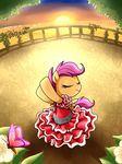  balcony butterfly cub cute dress equine female feral flower friendship_is_magic hair horse insect madmax mammal my_little_pony pegasus pink_hair pony scootaloo_(mlp) solo sunset wings young 