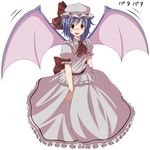  bad_id bad_pixiv_id bat_wings blue_hair blush dress flapping hat open_mouth pink_dress red_eyes remilia_scarlet s-syogo short_hair solo touhou wings 