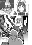  2girls artist_request comic doujinshi greyscale hisui long_sleeves monochrome multiple_girls thighhighs toono_akiha toono_shiki towel translated tsukihime 