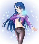  black_legwear blue_eyes blue_hair breasts crotch_seam l'ecole_des_cinq_lumieres_school_uniform long_hair minazuki_karen narutaki_shin no_bra panties panties_under_pantyhose pantyhose precure small_breasts solo underboob underwear yes!_precure_5 