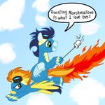  blue_hair equine eyewear female feral friendship_is_magic goggles green_eyes hair horse male mammal marshmallow marshmellow my_little_pony orange_hair pegasus pony soarin_(mlp) spitfire_(mlp) two_tone_hair unknown_artist wings wonderbolts_(mlp) 