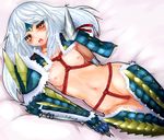  armor blush breasts capcom flat_chest jinouga jinouga_(armor) monster_hunter pussy uncensored vagina yellow_eyes zinogre_(armor) 