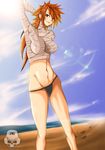  bandage beach big_breasts bleach blush cleavage gender_bender half_naked kurosaki_ichigo orange_hair panties sweat 