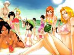  arisawa_tatsuki beach bent_over bikini binoculars black_hair bleach blonde_hair blush braid breasts bun_cover butt_crack child cleavage cloud dark_skin day drink duplicate everyone flat_chest food fruit green_sarong hat hinamori_momo huge_breasts inoue_orihime ise_nanao kotetsu_isane kotetsu_kiyone kubo_taito kuchiki_rukia kurotsuchi_nemu kusajishi_yachiru looking_back matsumoto_rangiku mole mole_under_mouth multiple_girls official_art orange_hair outdoors polka_dot polka_dot_bikini polka_dot_swimsuit ponytail sarong sarugaki_hiyori shark shiba_kuukaku shihouin_yoruichi short_hair short_hair_with_long_locks silver_hair single_braid sitting sky smile striped striped_bikini striped_swimsuit sui-feng sun swimsuit tankini tattoo underboob unohana_retsu vizard water watermelon 