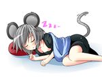  animal_ears blanket blush closed_eyes grey_hair ichimi lying mouse_ears mouse_tail nazrin nightshirt on_side open_mouth pillow short_hair sleeping solo tail touhou zzz 
