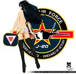  aircraft airplane ass black_hair china emblem from_behind highres j-20 jet mecha_musume military original panties sign snowhole solo topless underwear underwear_only 