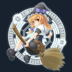  blonde_hair broom broom_riding full_body hat kirisame_marisa shoes sidesaddle simple_background smile solo touhou wapokichi witch_hat yellow_eyes 