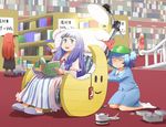  :d blue_hair book bookshelf bow carrying chair closed_eyes commentary_request controller crescent famicom flandre_scarlet game_console game_controller gamepad hair_bobbles hair_bow hair_ornament hat hat_ribbon head_wings hong_meiling kawashiro_nitori koakuma lamp library long_hair long_sleeves maru_take multiple_girls no_hat no_headwear open_mouth paint_can paintbrush patchouli_knowledge piggyback purple_eyes reading red_hair ribbon shoes shoes_removed short_hair shoulder_carry sitting slippers smile socks toolbox touhou voile wings 